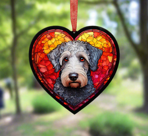 Bedlington Terrier Stained Glass Effect Heart Suncatcher